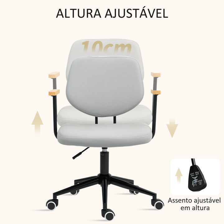 Cadeira de Escritório Cadeira de Escritório com Apoio para os Braços de Madeira e Altura Ajustável Cadeira Giratória para Estúdio Dormitório Carga 120 kg 59x55x84-94 cm Cinza