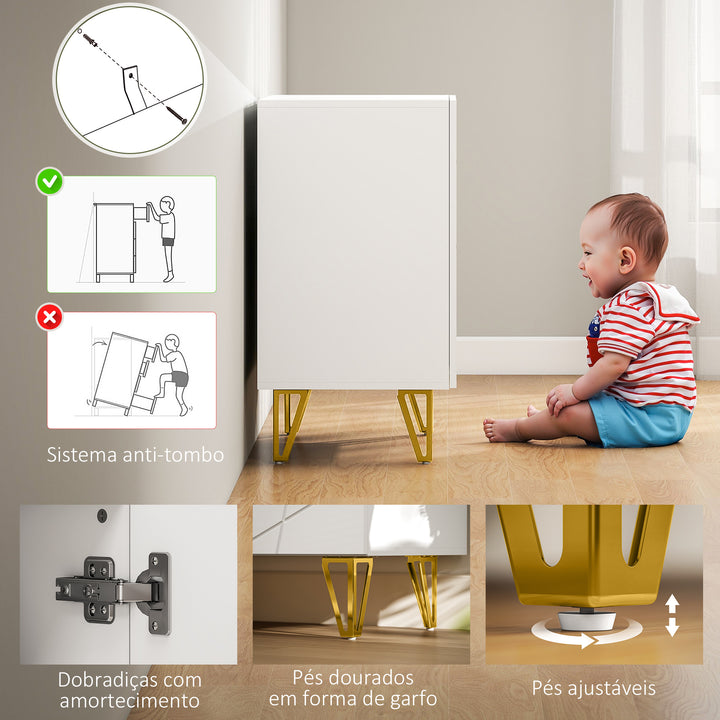 Aparador para Sala Aparador de Entrada com 2 Portas e Prateleiras Ajustáveis Armário de Armazenamento para Cozinha Sala 80x40x75 cm Branco Brilhante