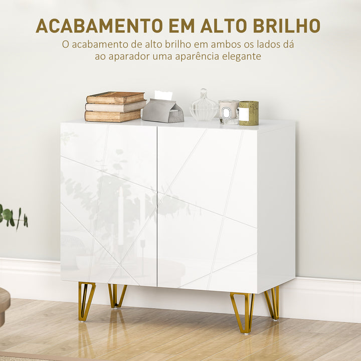 Aparador para Sala Aparador de Entrada com 2 Portas e Prateleiras Ajustáveis Armário de Armazenamento para Cozinha Sala 80x40x75 cm Branco Brilhante