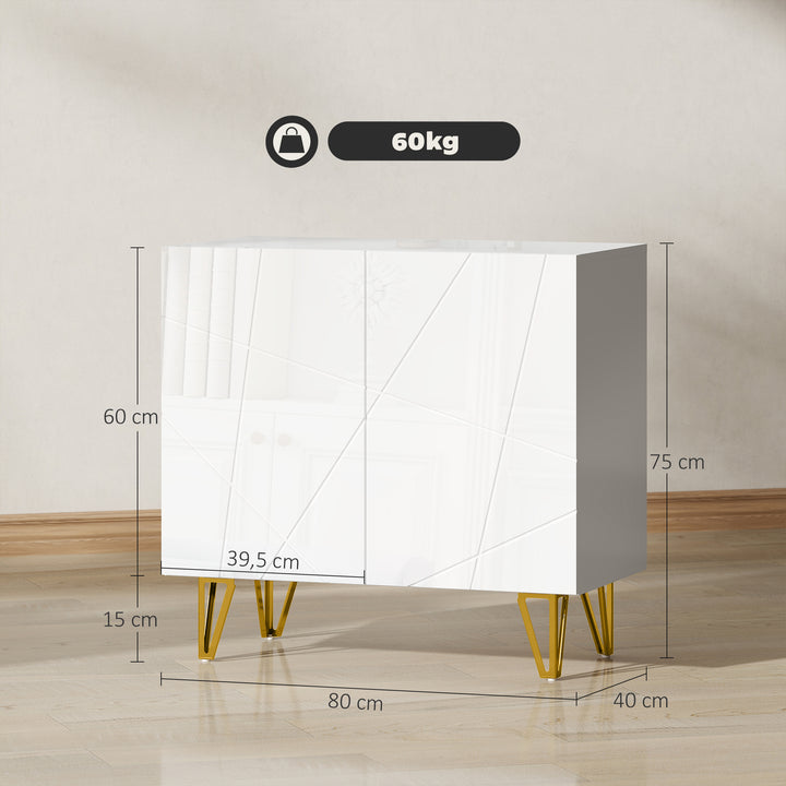 Aparador para Sala Aparador de Entrada com 2 Portas e Prateleiras Ajustáveis Armário de Armazenamento para Cozinha Sala 80x40x75 cm Branco Brilhante