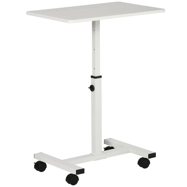 Mesa Auxiliar com Rodas Mesa Lateral para Sofá ou Cama com Altura Ajustável Estrutura de Metal e Freios para Dormitório Sala de Estar 60x40x52,5-84cm Branco