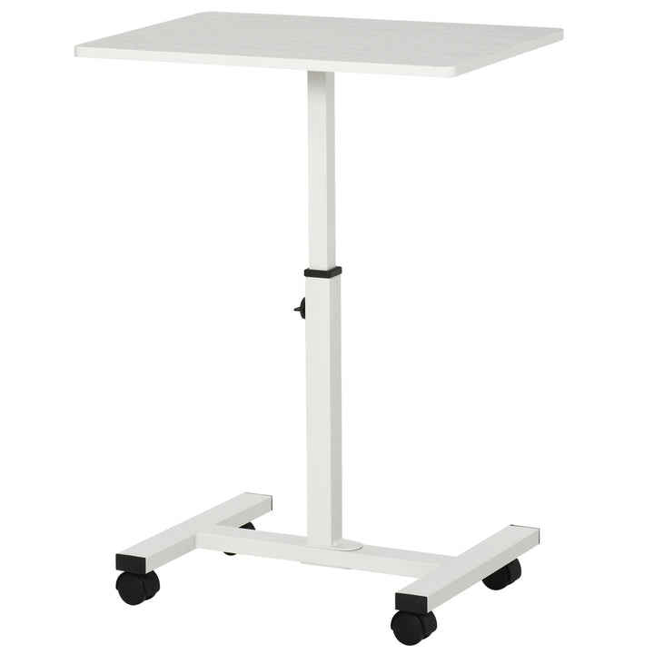 Mesa Auxiliar com Rodas Mesa Lateral para Sofá ou Cama com Altura Ajustável Estrutura de Metal e Freios para Dormitório Sala de Estar 60x40x52,5-84cm Branco