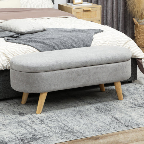 Banco para Pé de Cama Banco de Armazenamento com Pés de Madeira e Assento Acolchoado Carga 120 kg Puff de Armazenamento para Dormitório Entrada Corredor 110x40x43 cm Cinzento