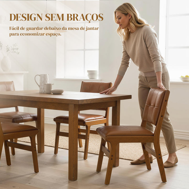 Conjunto de 2 Cadeiras de Jantar, Cadeiras Modernas de Cozinha, Estofadas em PU, Assento Acolchoado, Pés de Madeira, para Sala de Estar, Castanho