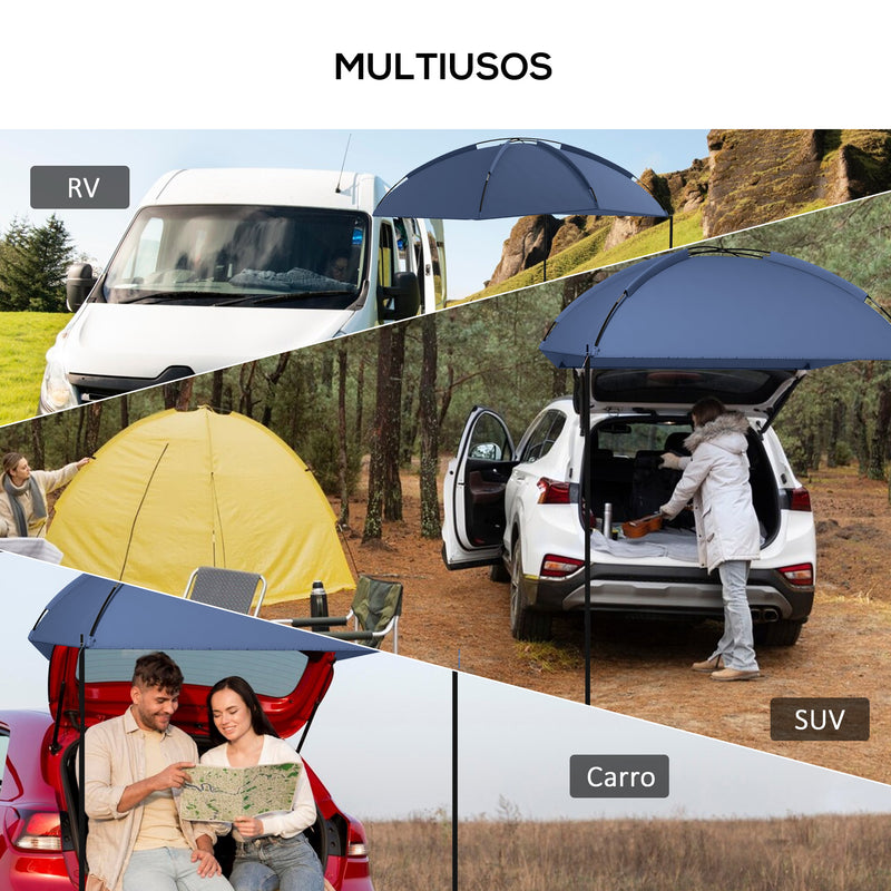 Toldo para Carro Abrigo para Campismo com Altura Ajustável e Bolsa de Transporte Impermeável Anti-UV para Piquenique Praia 290x278x230-260 cm Azul Marrinho