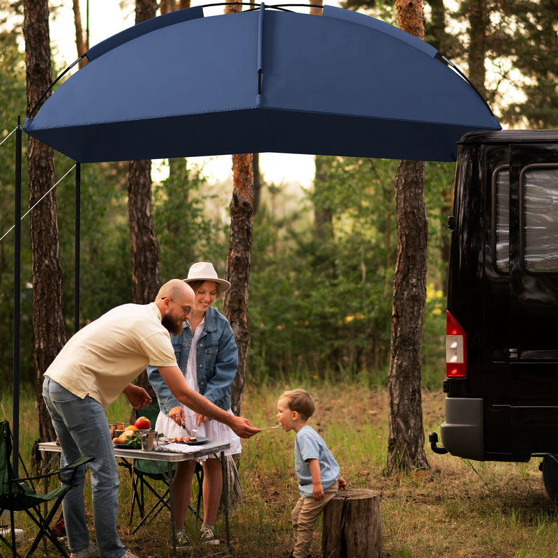 Toldo para Carro Abrigo para Campismo com Altura Ajustável e Bolsa de Transporte Impermeável Anti-UV para Piquenique Praia 290x278x230-260 cm Azul Marrinho