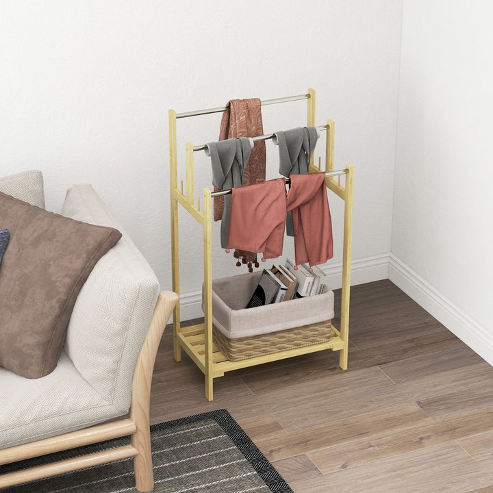 Toalheiro de Pé de Bambu Toalheiro Escada para Casa de Banho com 3 Barras de Aço Inoxidável Prateleira Aberta 4 Ganchos Estilo Moderno 50,5x31x90 cm Madeira