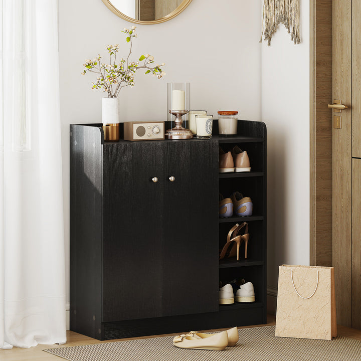 Armário para Sapatos de Madeira com 2 Portas e 4 Estantes 83x30x90cm Preto