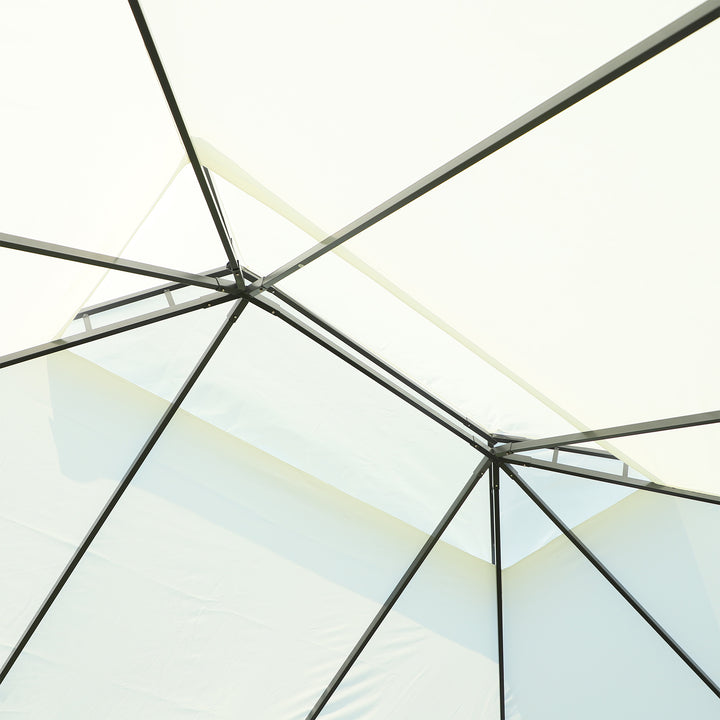 Pérgola de Jardim 390x290 cm Pérgola de Alumínio com Teto de Ventilação 4 Cortinas Laterais Tela Mosquiteira e 8 Orifícios de Drenagem para Exterior Pátio Festas