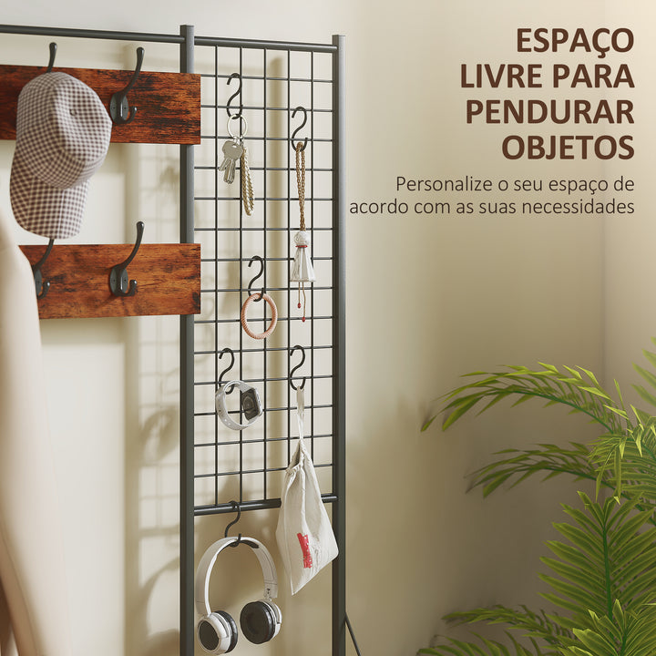 Suporte para Cabides Entrada Móvel de Arrumação com Sapateira 14 Ganchos 7 Gavetas de Tecido e Prateleira Estilo Industrial para Corredor Quarto Sala 100x30x183 cm Castanho Rústico