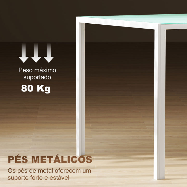 Mesa de Refeição de Vidro Mesa Retangular para 6 Pessoas com Pés de Metal Multifuncional para Cozinha ou Sala 140x80x75 cm Branco