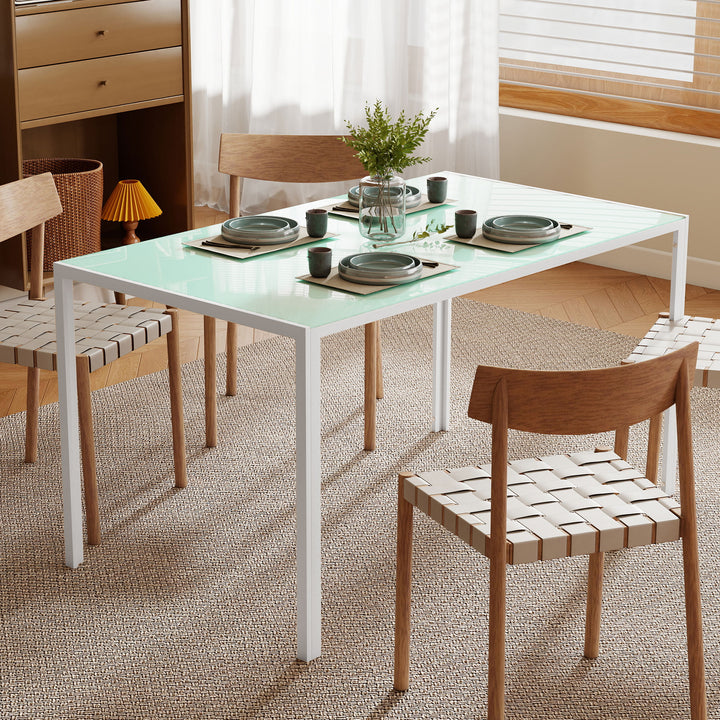 Mesa de Refeição de Vidro Mesa Retangular para 6 Pessoas com Pés de Metal Multifuncional para Cozinha ou Sala 140x80x75 cm Branco