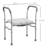 Cadeira Higiénica 4 em 1 Cadeira com Sanita de Alumínio Cadeira de Duche com Altura Ajustável e Almofadas Antiderrapantes Carga 136 kg para Pessoas com Deficiência Grávidas 64x53x70-82 cm Cinza