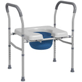 Cadeira Higiénica 4 em 1 Cadeira com Sanita de Alumínio Cadeira de Duche com Altura Ajustável e Almofadas Antiderrapantes Carga 136 kg para Pessoas com Deficiência Grávidas 64x53x70-82 cm Cinza