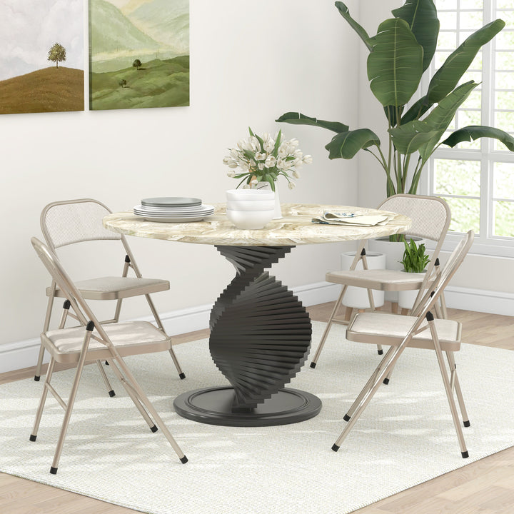 Conjunto de 4 Cadeiras Dobráveis com Encosto e Assento Acolchoado em Linho Sintético e Estrutura em Aço para Sala de Estar Escritório Cozinha 45x46x78 cm Bege