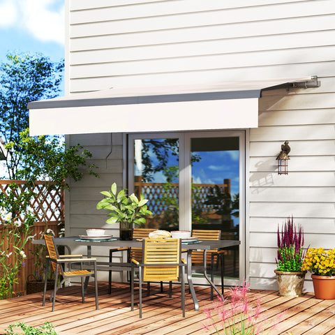 Toldo Retrátil Manual para Jardim Toldo Exterior Ajustável com Manivela Proteção UV Estrutura de Metal e Alumínio 295x200 cm Creme