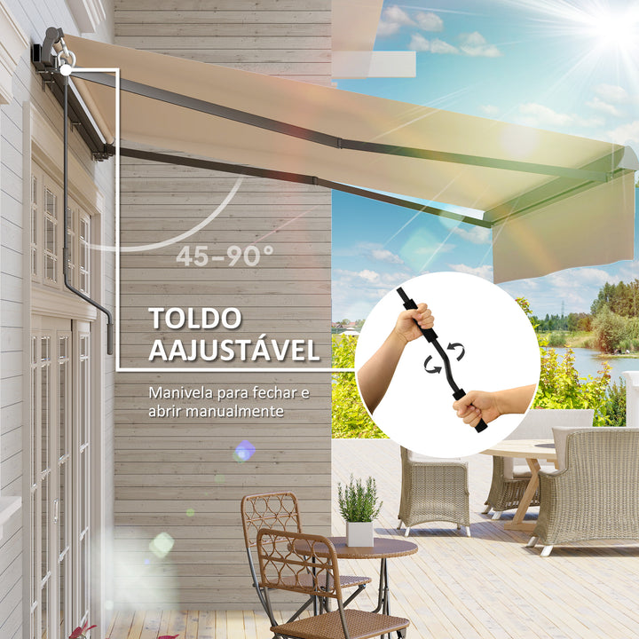 Toldo Retrátil Manual para Jardim Toldo Exterior Ajustável com Manivela Proteção UV Estrutura de Metal e Alumínio 295x200 cm Creme
