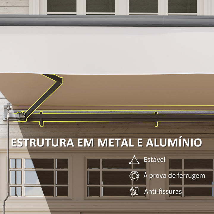 Toldo Retrátil Manual para Jardim Toldo Exterior Ajustável com Manivela Proteção UV Estrutura de Metal e Alumínio 295x200 cm Creme