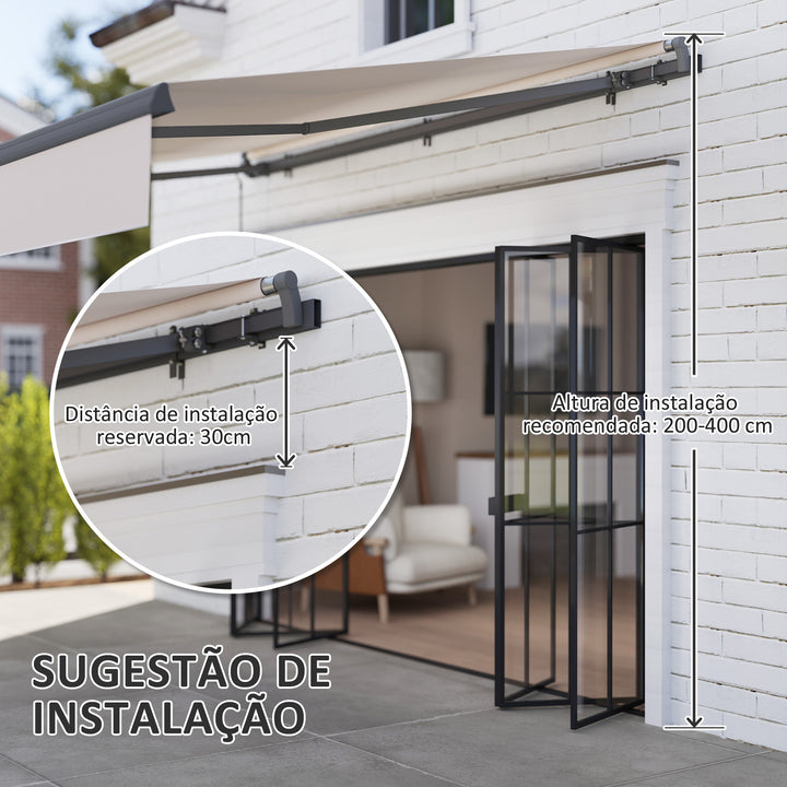 Toldo Retrátil Manual para Jardim Toldo Exterior Ajustável com Manivela Proteção UV Estrutura de Metal e Alumínio 295x200 cm Creme