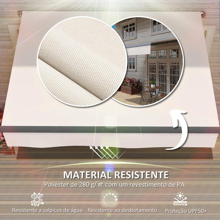 Toldo Retrátil Manual para Jardim Toldo Exterior Ajustável com Manivela Proteção UV Estrutura de Metal e Alumínio 295x200 cm Creme