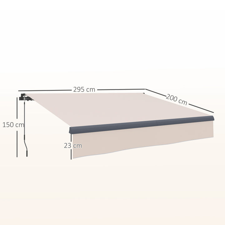 Toldo Retrátil Manual para Jardim Toldo Exterior Ajustável com Manivela Proteção UV Estrutura de Metal e Alumínio 295x200 cm Creme