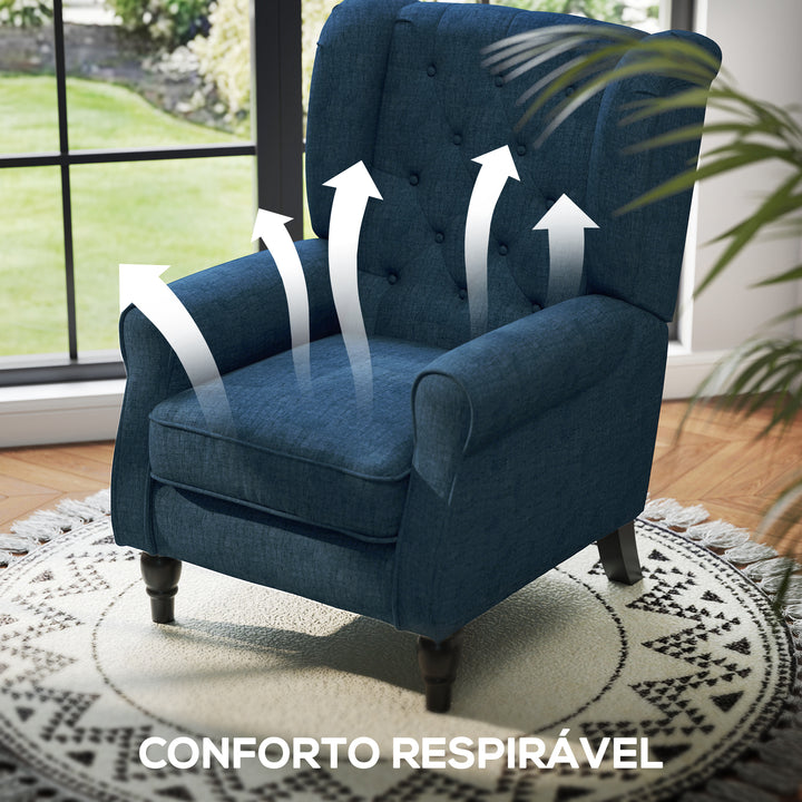 Poltrona de Sala de Estar Poltrona Moderna para Dormitório com Pés de Madeira Poltrona Individual Carga 160 kg para Escritório 74x86x102 cm Azul