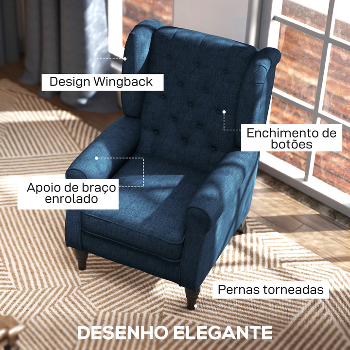 Poltrona de Sala de Estar Poltrona Moderna para Dormitório com Pés de Madeira Poltrona Individual Carga 160 kg para Escritório 74x86x102 cm Azul