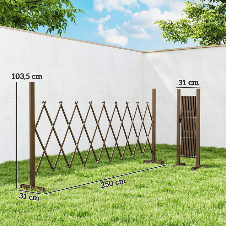 Cerca de Jardim em Liga de Alumínio Barreira de Exterior Extensível Cerca de Jardim Metálica para Decoração 250x31x103,5 cm Marrom