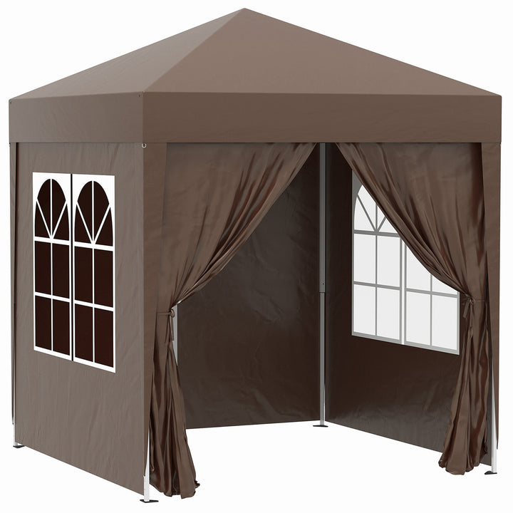 Tenda Dobrável 2x2 m Tenda de Jardim com 4 Paredes Laterais Tecido Oxford 2 Portas 2 Janelas e Bolsa de Transporte para Exterior Terraço Campismo Festas Marrom