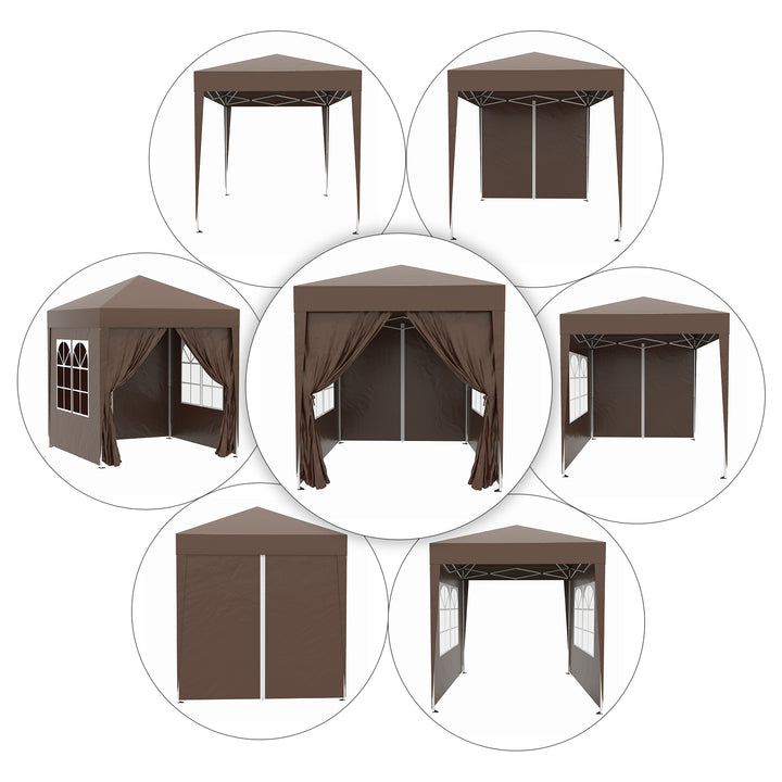 Tenda Dobrável 2x2 m Tenda de Jardim com 4 Paredes Laterais Tecido Oxford 2 Portas 2 Janelas e Bolsa de Transporte para Exterior Terraço Campismo Festas Marrom