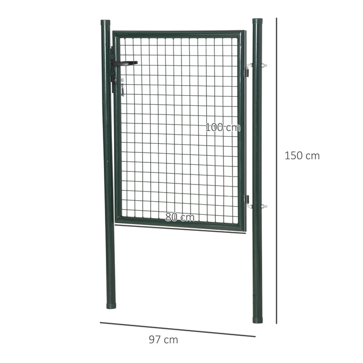 Porta para Vedação de Jardim de Aço com Maçaneta de Fechadura e 3 Chaves Porta de Vedação para Exterior Pátio Terraço 97x150cm Verde