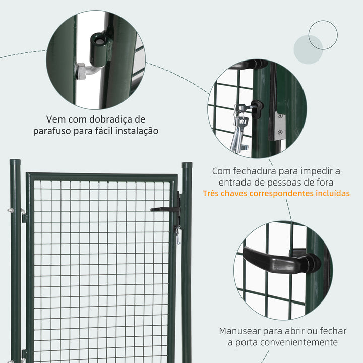 Porta para Vedação de Jardim de Aço com Maçaneta de Fechadura e 3 Chaves Porta de Vedação para Exterior Pátio Terraço 97x150cm Verde
