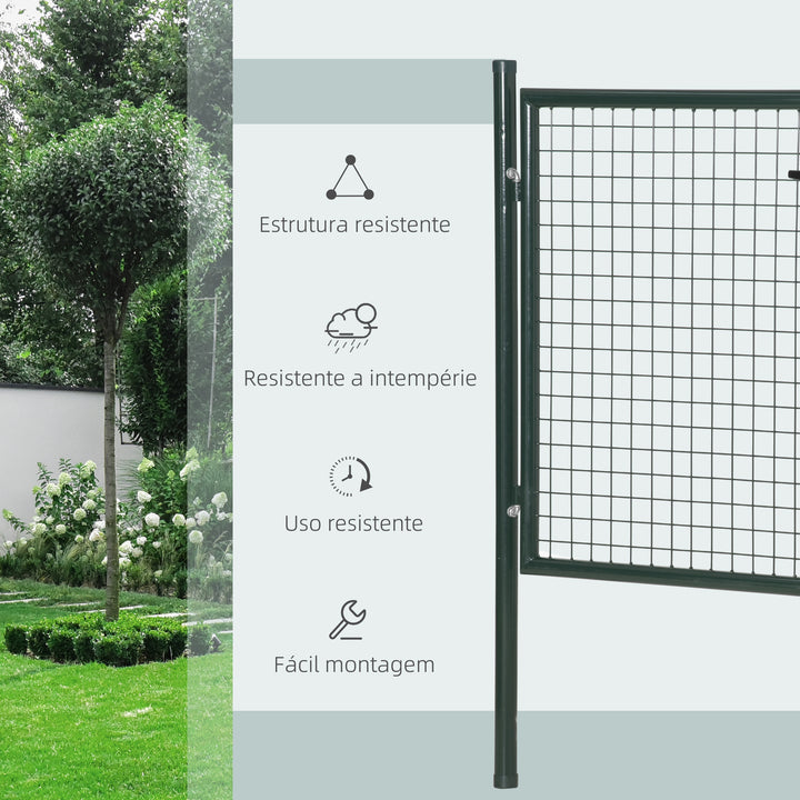 Porta para Vedação de Jardim de Aço com Maçaneta de Fechadura e 3 Chaves Porta de Vedação para Exterior Pátio Terraço 97x150cm Verde