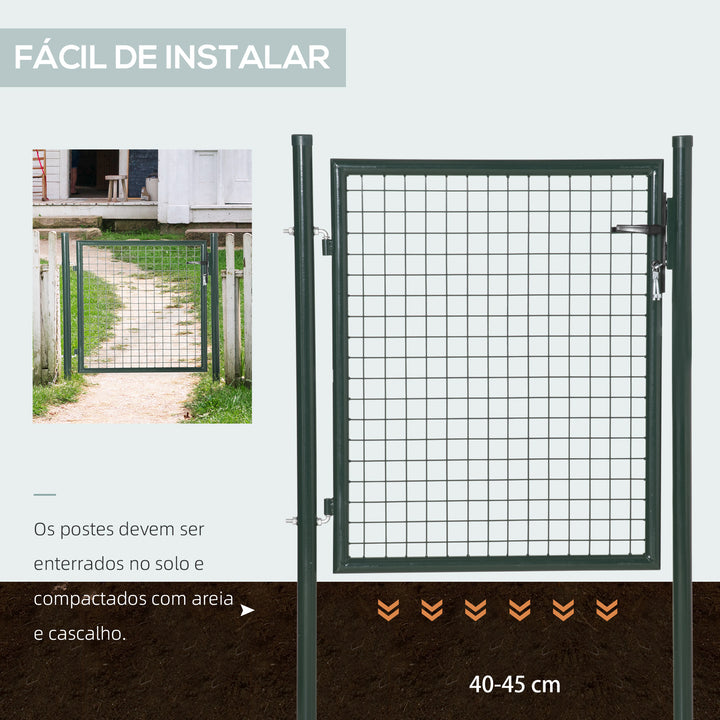 Porta para Vedação de Jardim de Aço com Maçaneta de Fechadura e 3 Chaves Porta de Vedação para Exterior Pátio Terraço 97x150cm Verde