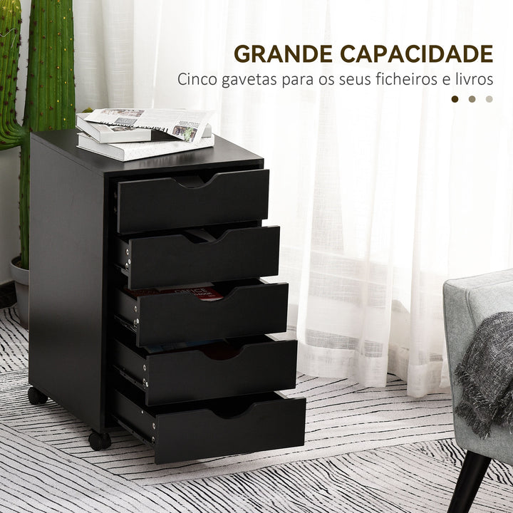 Bloco de Gavetas com Rodas Bloco de Gavetas para Escritório com 5 Gavetas Arquivador Móvel para Escritório 40x40x67 cm Preto