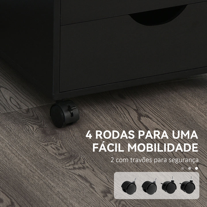 Bloco de Gavetas com Rodas Bloco de Gavetas para Escritório com 5 Gavetas Arquivador Móvel para Escritório 40x40x67 cm Preto