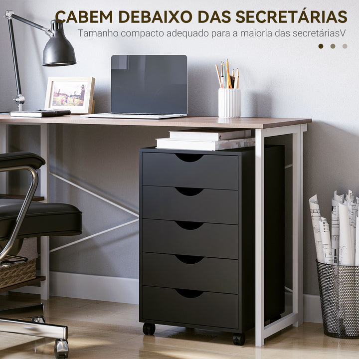 Bloco de Gavetas com Rodas Bloco de Gavetas para Escritório com 5 Gavetas Arquivador Móvel para Escritório 40x40x67 cm Preto
