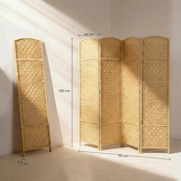 Biombo Dobrável de 4 Painéis Divisor de Ambientes 180x180 cm Ecrã de Privacidade de Polipropileno para Escritório Quarto Madeira