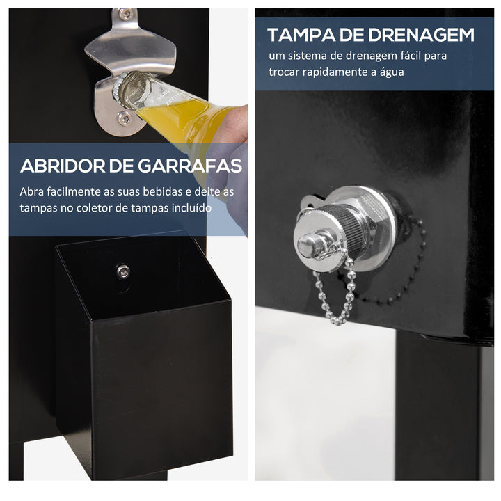 Geleira para Bebidas Carro Refrigerado para Bebidas 75,7 L com Rodas Abridor de Garrafas e Prateleira Geleira para Exterior Pátio Festa Varanda 90x39x83 cm Preto