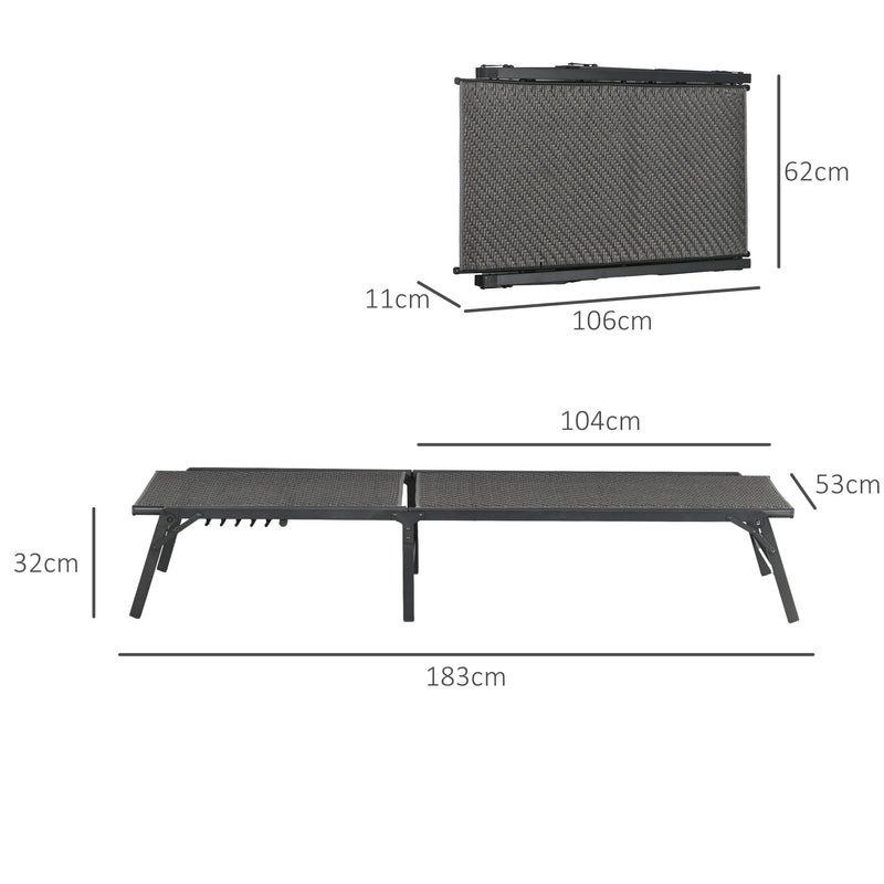 Espreguiçadeira Dobrável Espreguiçadeira para Jardim com Encosto Ajustável em 5 Níveis e Estrutura de Aço Carga 150 kg Tecido Inspirado em Vime para Pátio Terraço 183x62x32 cm Cinza