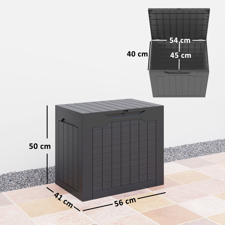 Baú de Armazenamento Exterior 93L Caixa de Armazenamento de Jardim Pequeno de Plástico Impermeável com 2 Alças Integradas e Suporte para Cadeado 56x41x50 cm Preto