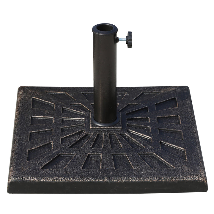 Base para Chapéu de Sol Peso 15 kg Base de Chapéu de Sol de Resina para Mastros de Ø3,8 cm y Ø4,8 cm para Varanda Pátio Jardim 47x47x32 cm Preto e Bronze