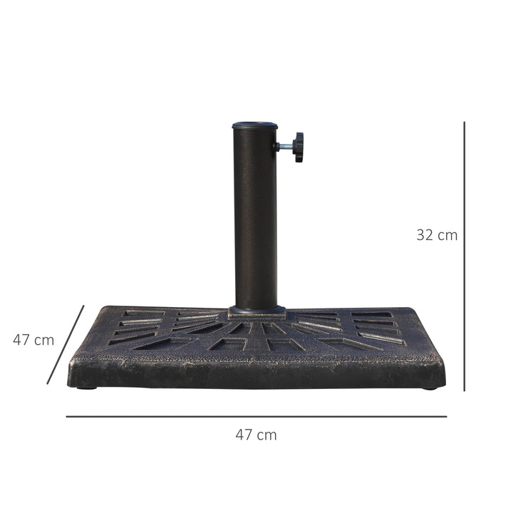 Base para Chapéu de Sol Peso 15 kg Base de Chapéu de Sol de Resina para Mastros de Ø3,8 cm y Ø4,8 cm para Varanda Pátio Jardim 47x47x32 cm Preto e Bronze