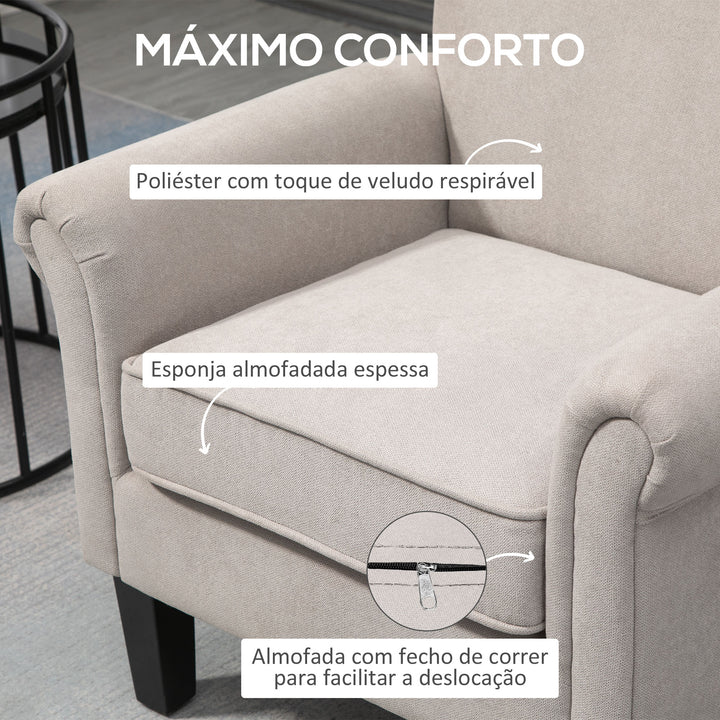 Poltrona Estofada em Tecido Poltrona Relax com Apoio para os Braços Assento Amovível e Lavável Pés de Madeira para Dormitório Estilo Moderno Carga 150kg 79x78x87cm Cinza