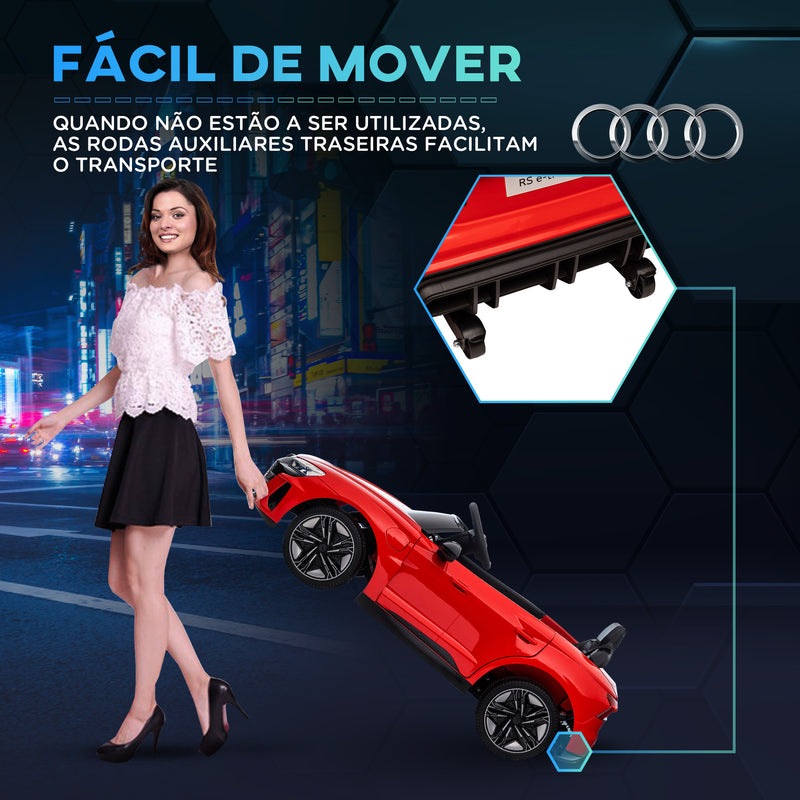 Carro Elétrico AUDI RS E-Tron GT para Crianças de 3-6 Anos Carro de Bateria 12V com 2 Motores Controlo Remoto Faróis LED Buzina Música USB e Abertura de Porta 3-5km/h 103x58x41 cm Vermelho