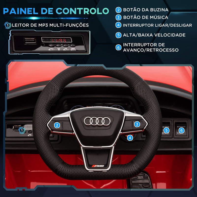 Carro Elétrico AUDI RS E-Tron GT para Crianças de 3-6 Anos Carro de Bateria 12V com 2 Motores Controlo Remoto Faróis LED Buzina Música USB e Abertura de Porta 3-5km/h 103x58x41 cm Vermelho