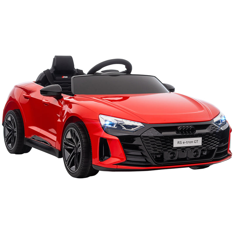 Carro Elétrico AUDI RS E-Tron GT para Crianças de 3-6 Anos Carro de Bateria 12V com 2 Motores Controlo Remoto Faróis LED Buzina Música USB e Abertura de Porta 3-5km/h 103x58x41 cm Vermelho