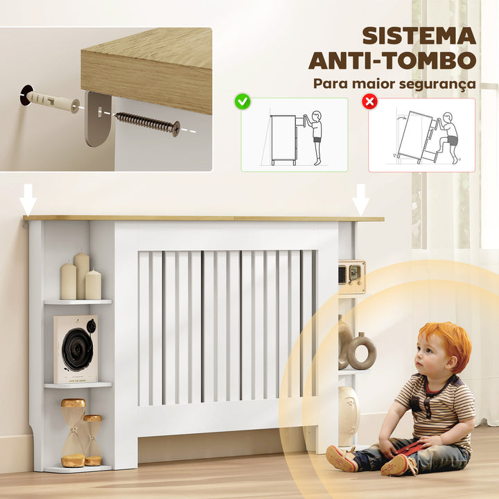 Cobertura para Radiadores com Prateleiras Cobertura de Radiador em MDF Cobertura para Radiador Desenho Moderno de Ripas para Sala de Estar Quarto 152x19x83 cm Branco