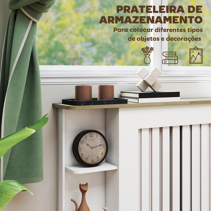 Cobertura para Radiadores com Prateleiras Cobertura de Radiador em MDF Cobertura para Radiador Desenho Moderno de Ripas para Sala de Estar Quarto 152x19x83 cm Branco