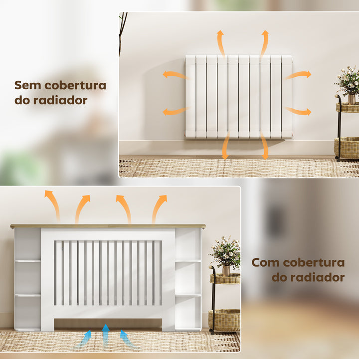 Cobertura para Radiadores com Prateleiras Cobertura de Radiador em MDF Cobertura para Radiador Desenho Moderno de Ripas para Sala de Estar Quarto 152x19x83 cm Branco